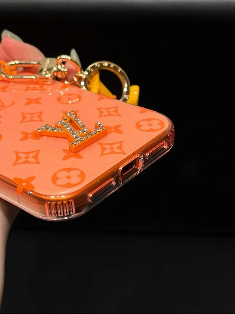 17 pro max Orange Designer Monogram Phone Case with Gold Charm